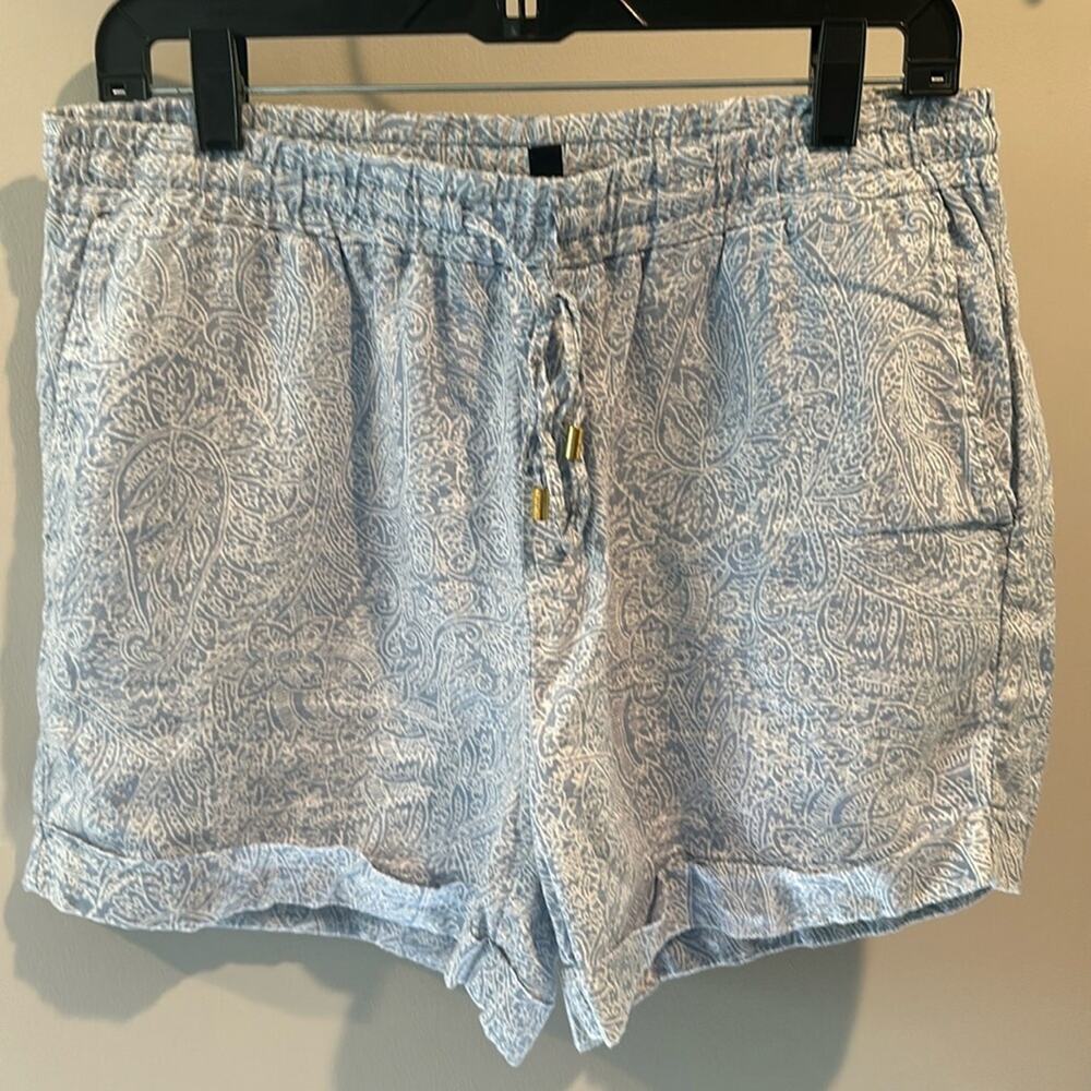 Ellen‎ Tracy Medium Light Blue Paisley Print Linen Shorts